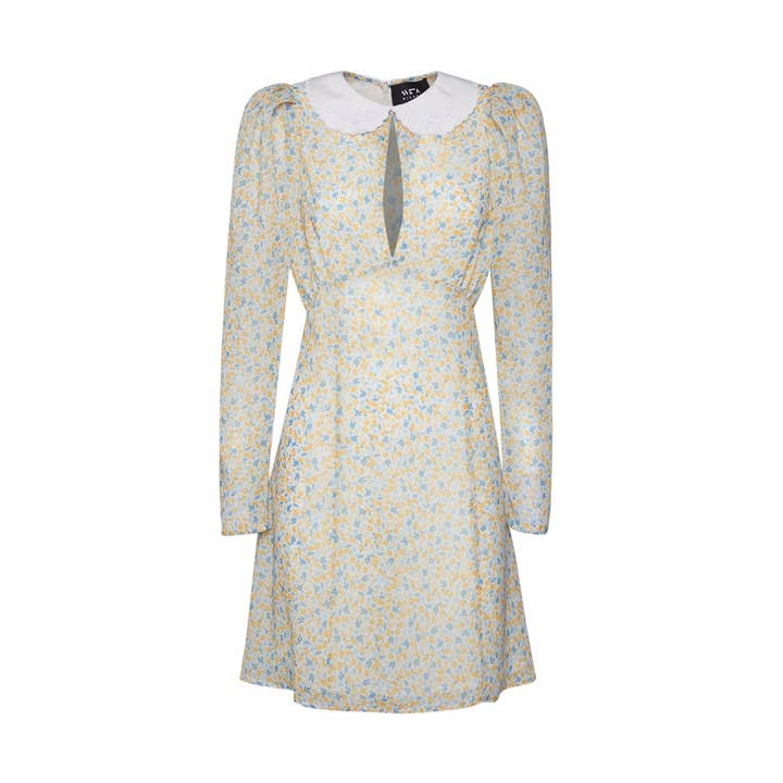 Seattle floral short dress with embroidered collar for wholesale by Sveta Milano