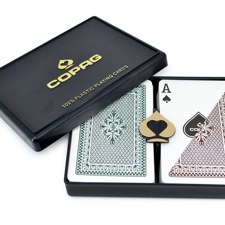 Copag 100% plastspelkort - Bridge storlek (smal) vanlig index grön/brun dubbel kortlekset för wholesale av Copag