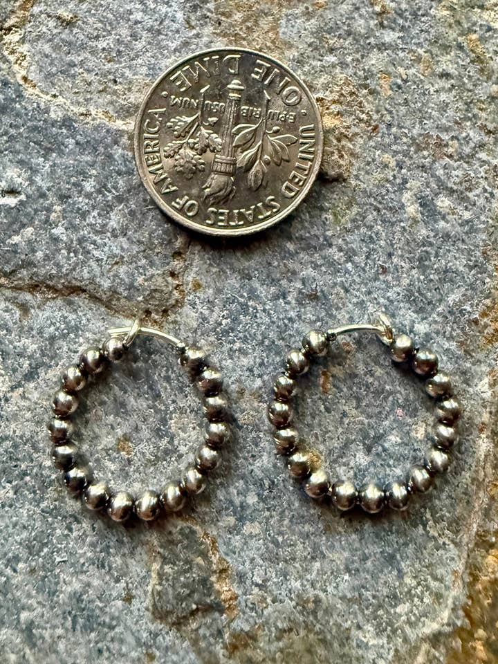 Sterling Silver Pearl Beaded Hoop Earrings Mini for wholesale by Wild Mountain Soul Designs