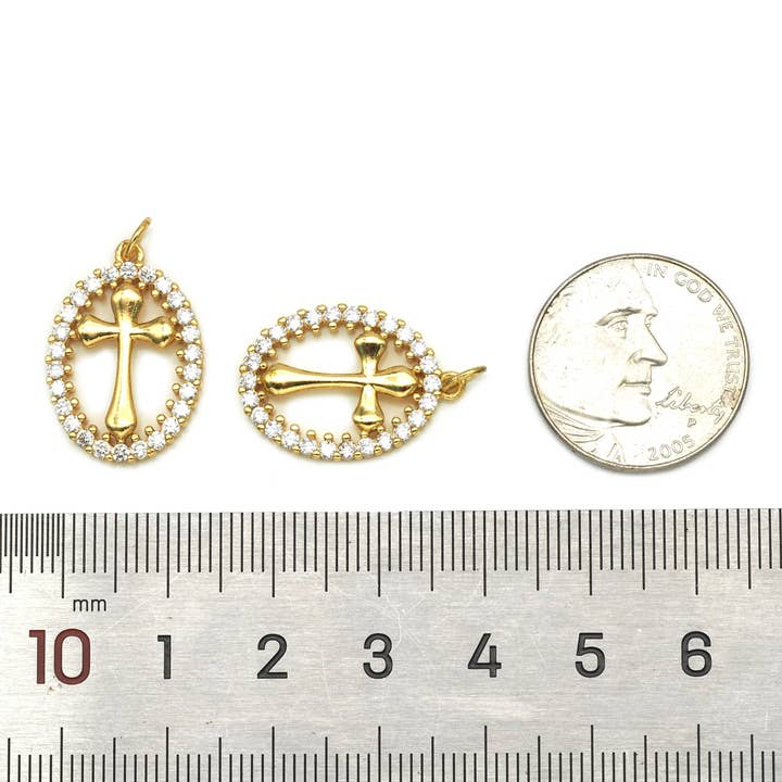 BestBeads&Beyond - Wholesale Individual Charm/Pendant - CZ Cross Charm, Sku#JL89