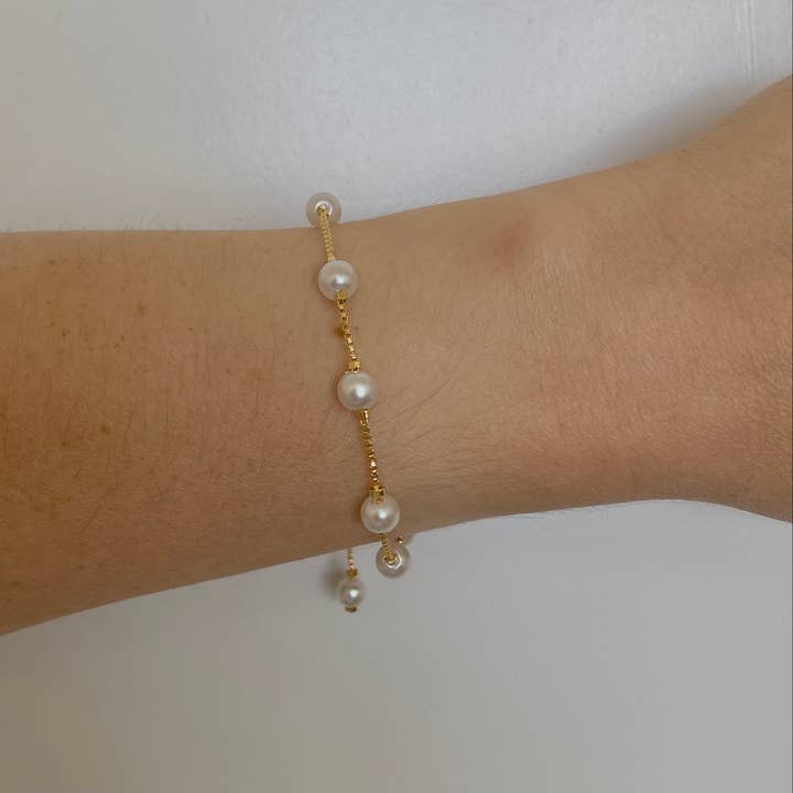 Amady Jewelry - Wholesale Charm/dangle bracelet - Pearls Adjustable Beaded Bracelet 18k Gold Filled boxy chain2