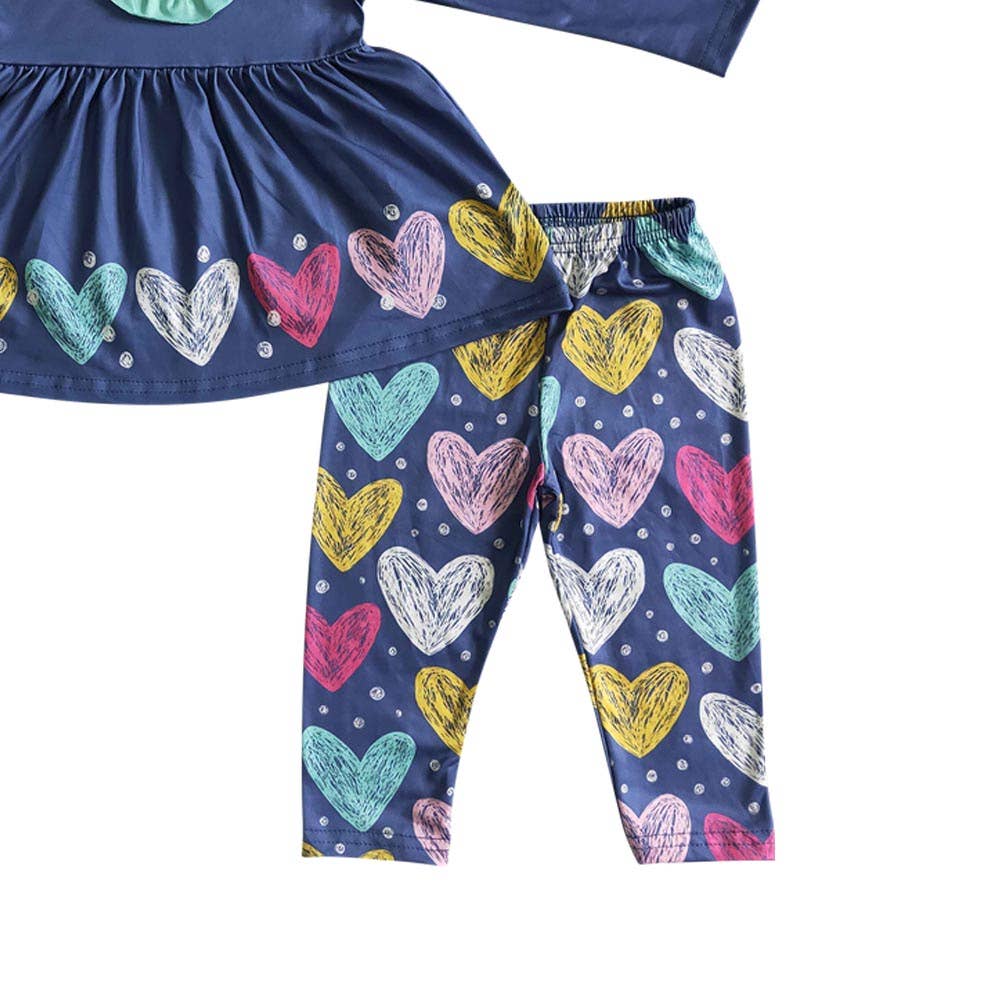 Aier Wholesale - Vente Ensemble haut et legging – enfant - Ensembles legging bleu marine cœur Saint-Valentin pour enfants2