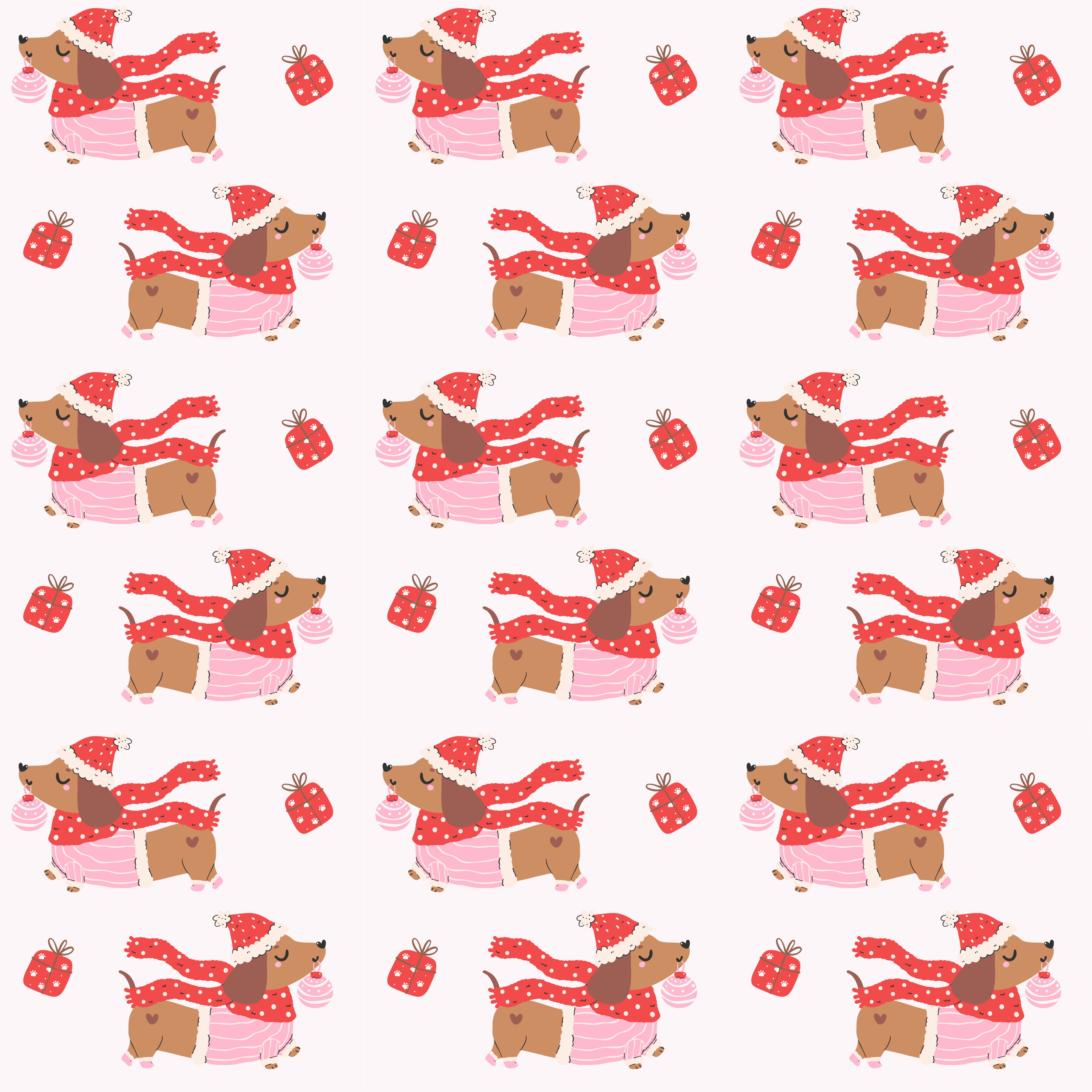 Lokipawz - Wholesale Flat Wrap - Dachshund Through the Snow – Cozy Pup Christmas Wrapping Paper1