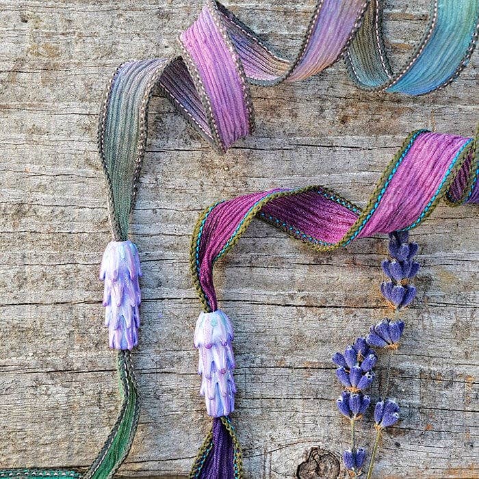 Lavender Beads - Wholesale Woven/Braided Bracelet - Lavender Wrap Bracelet, Purple Glass Flower, Adjustable Silk0