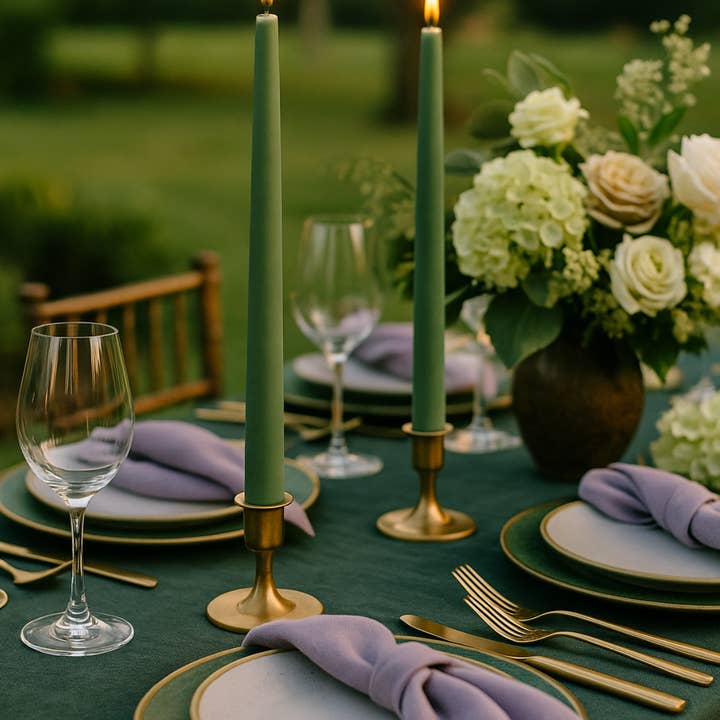 Elan Bazaar - Wholesale Tapered Candle/Candlestick - 24 Dusty Sage Green Smokeless Dripless Taper Candles1