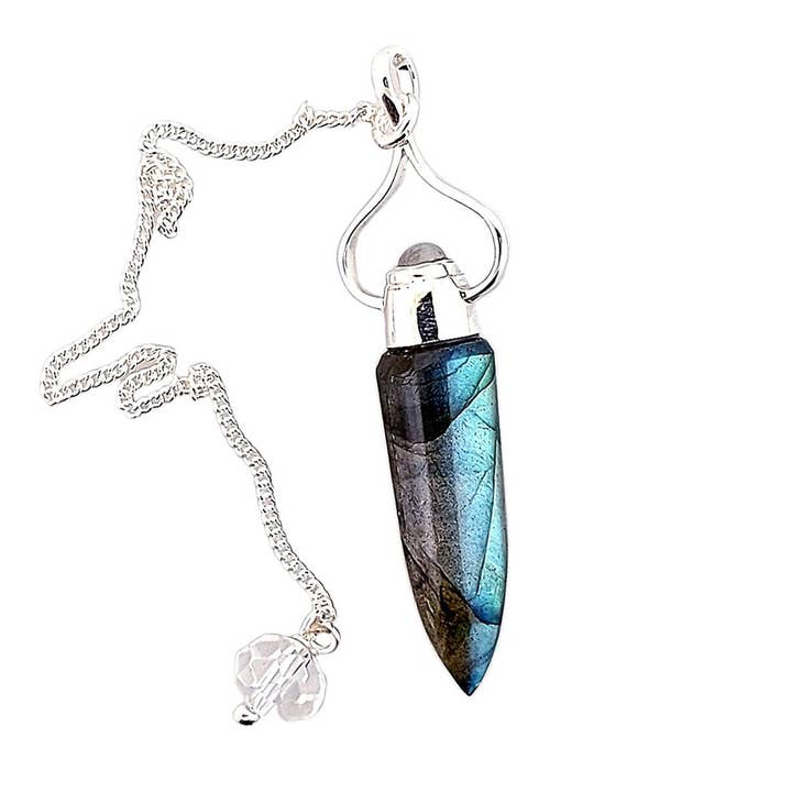 Crystal Earth Sterling - Wholesale Pendulum Board - Master Sterling Pendulum - Labradorite & Rainbow Mn2