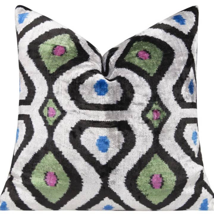 Handmade Velvet Throw Pillow with Black, Green, and Multicol for wholesale by Canvello