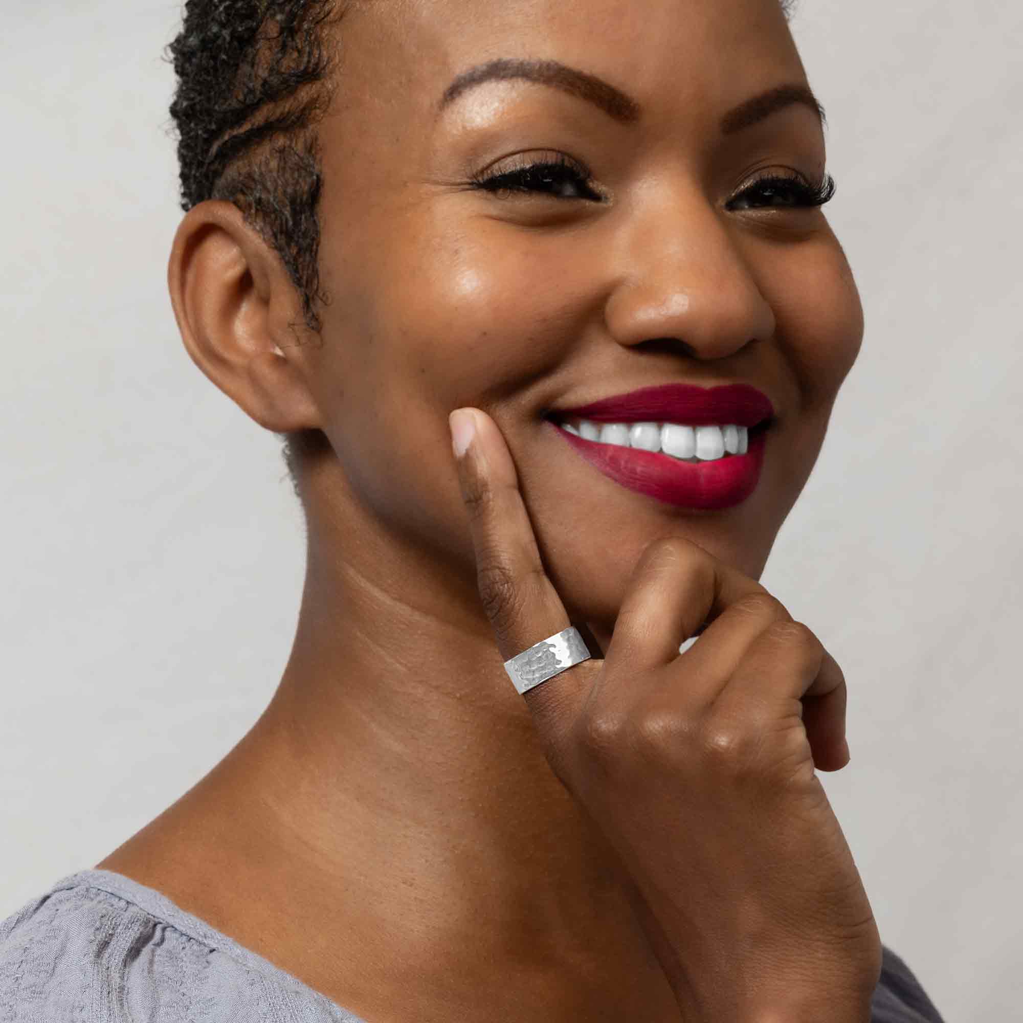 Nina Designs - Wholesale Band/Stacked Ring - Sterling Silver Ring - 8mm Wide Hammered Band1