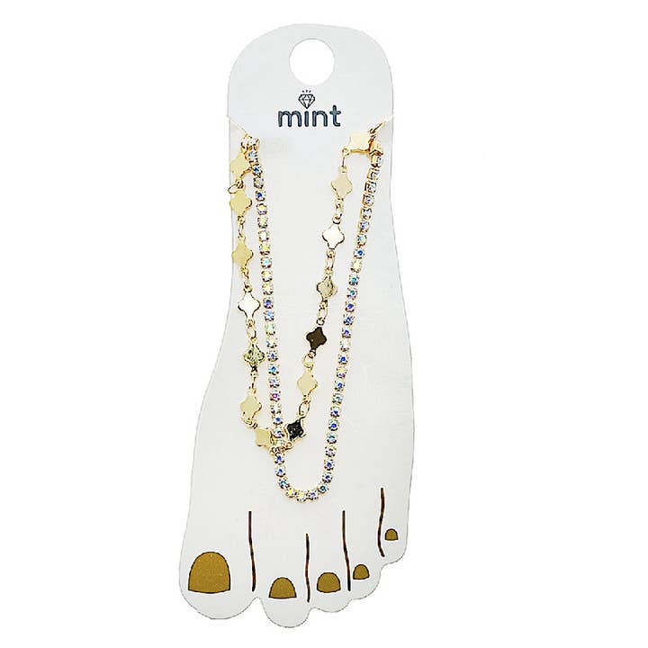 Kløver Rhinsten Kæde Ankelkæde for engroshandel hos Atlas Fashion