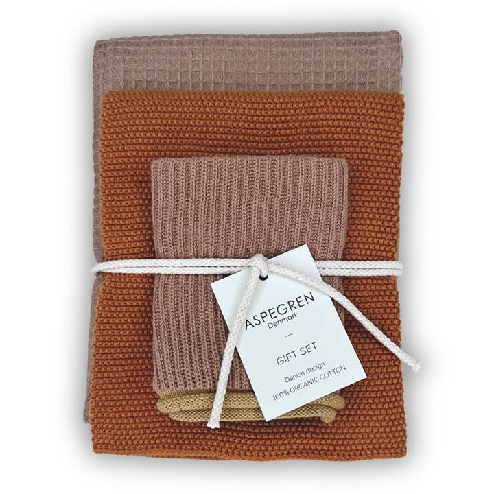 Aspegren Denmark - Wholesale Dishcloth - Gift set - 100% Organic cotton - Set of 3 - Cinnamon