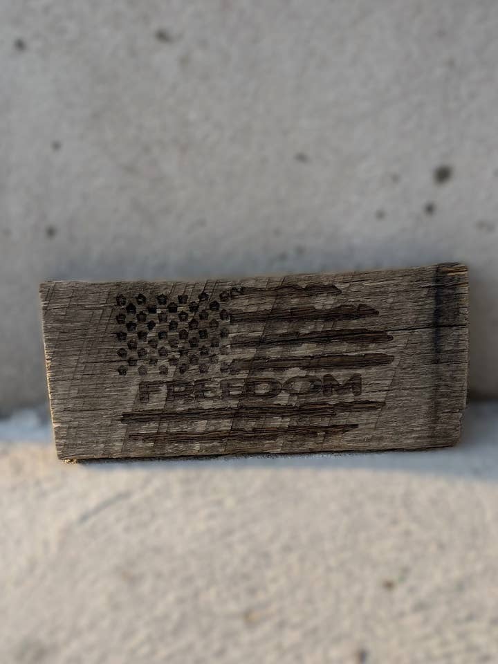 Raw Weathered Wood Freedom Flag Sign Home Decor for wholesale by Cutting Edge Laser Studio