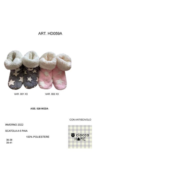 Zwei Paar Damenpantoffeln mit Sternenmuster und warmer Innenseite (HD059A) für den Großhandel von Ciocca