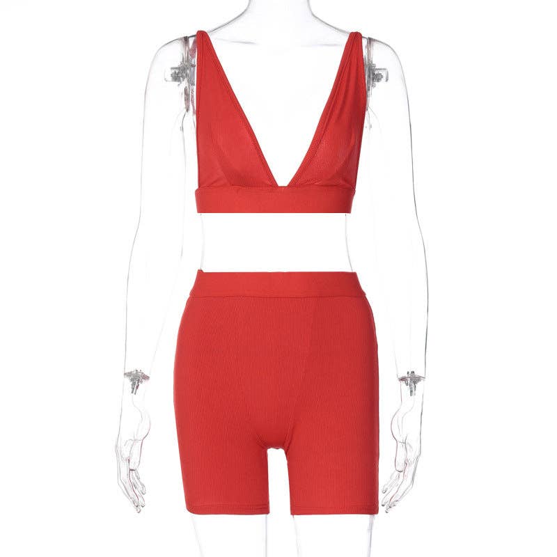 MB Fashion Wholesale - Vente Ensemble de vêtements d'intérieur – femme - Ensemble bralette côtelée et short de motard MB FASHION 2421T3