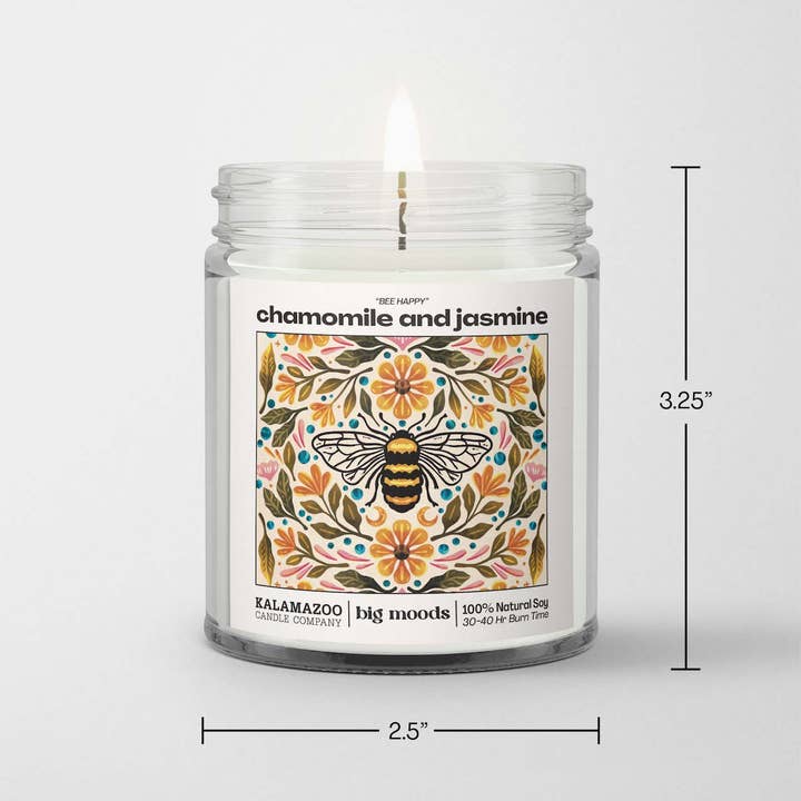 Big Moods - Wholesale Jar/Filled Candle - "Bee Happy" Chamomile and Jasmine - Luxury Soy Candle
