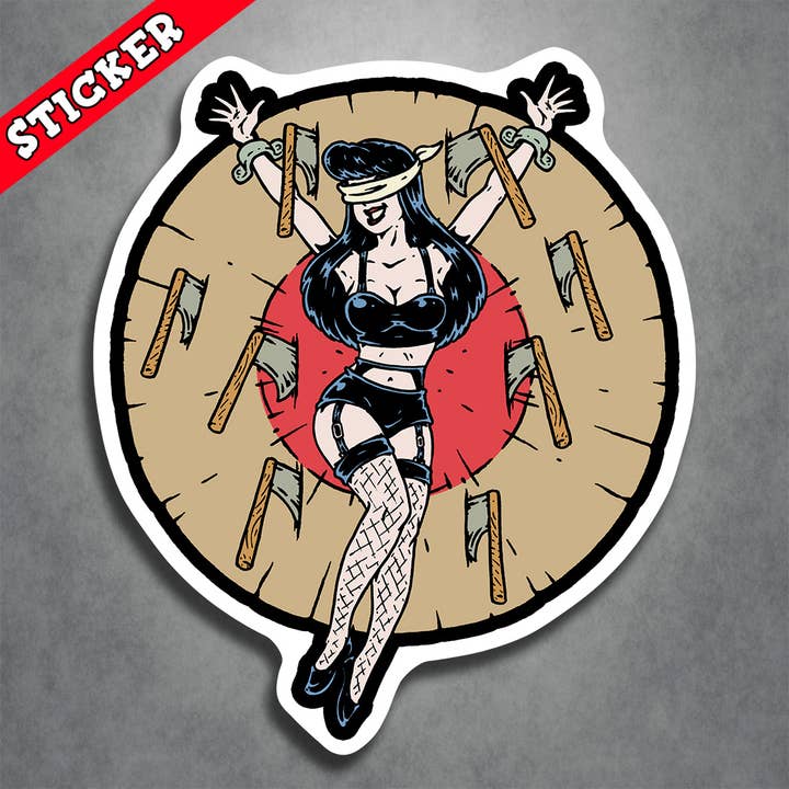 Rockabilly Pinup Carnival Sideshow Sticker Knife Toss Target for wholesale by Monsters and Martians LLC