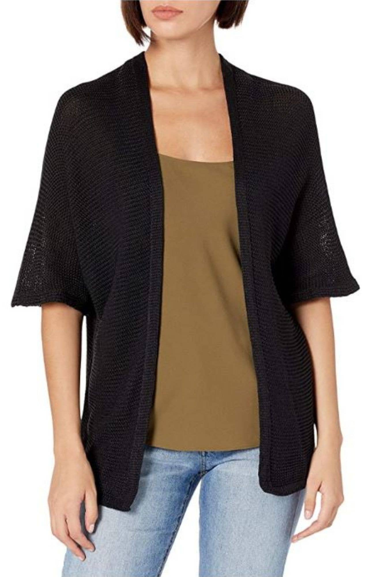  Women's Waffle Knit Waterfall Cardigan Long Sleeve Cardigan  Loose Open Front Sweater Coat Black : Clothing, Shoes & Jewelry