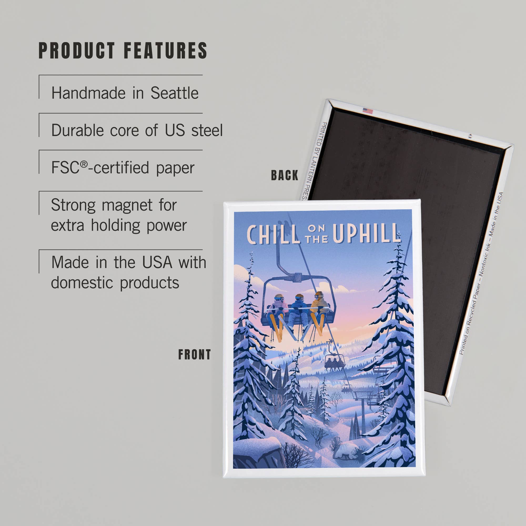 Lantern Press - Venta al por mayor Imanes - MAGNET Chill on the Uphill, telesquí2