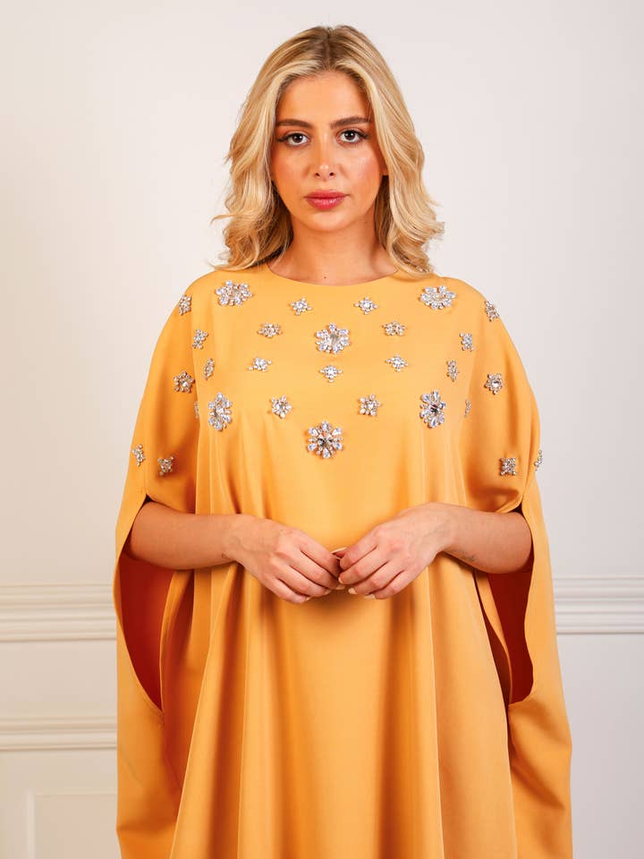 Elizabeth Harvest Gold Caftan Dress for wholesale by Unmatched BYU