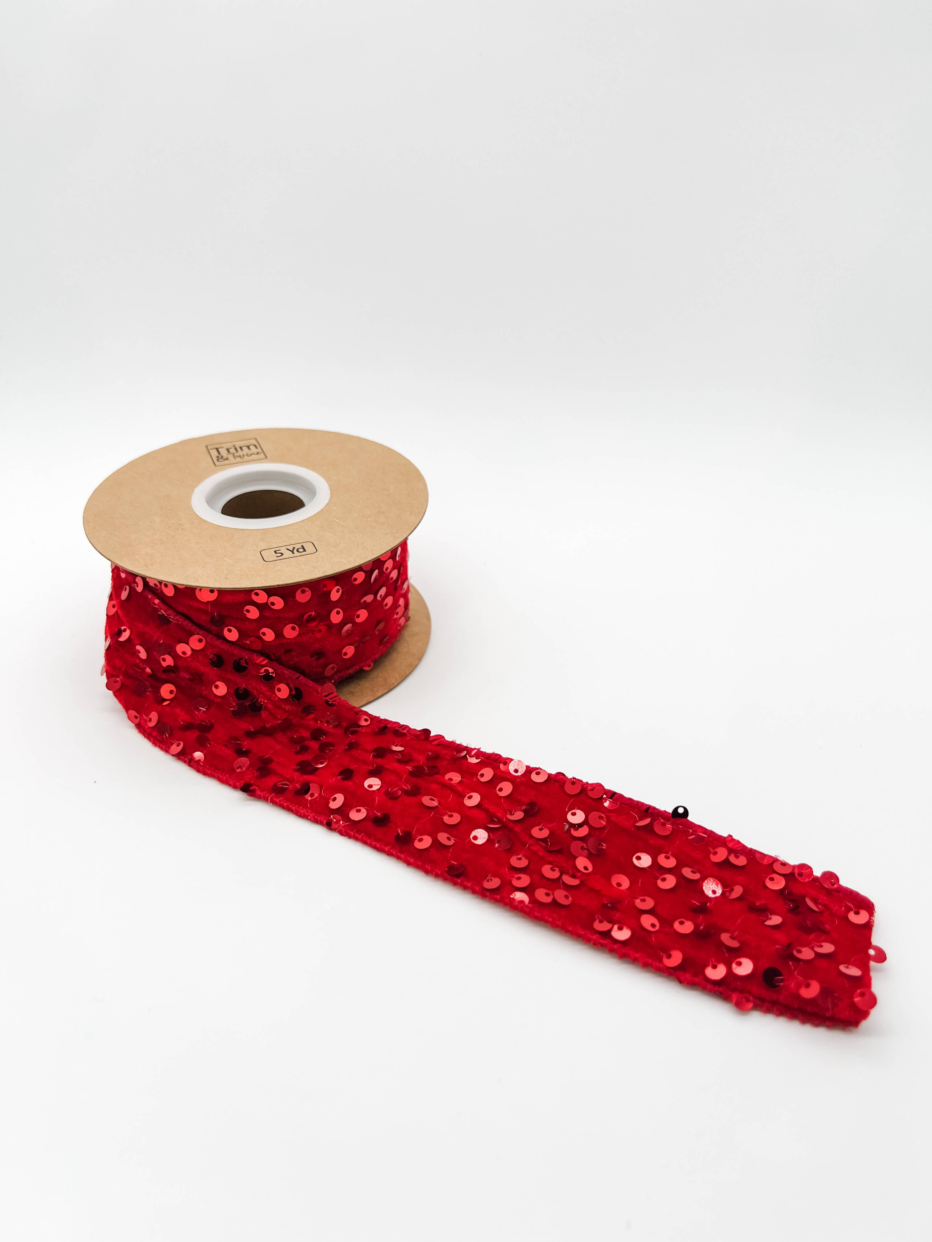 Trim & Twine - Vente Ruban – emballage cadeau - Ruban en velours à sequins de 2" avec fil - Rouge0