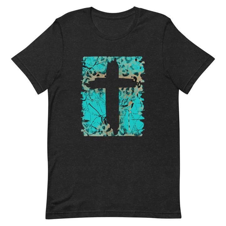 Turqouise Cross Leopard Print Unisex t-shirt for wholesale by SUNFLOWER DREAMS BOUTIQUE