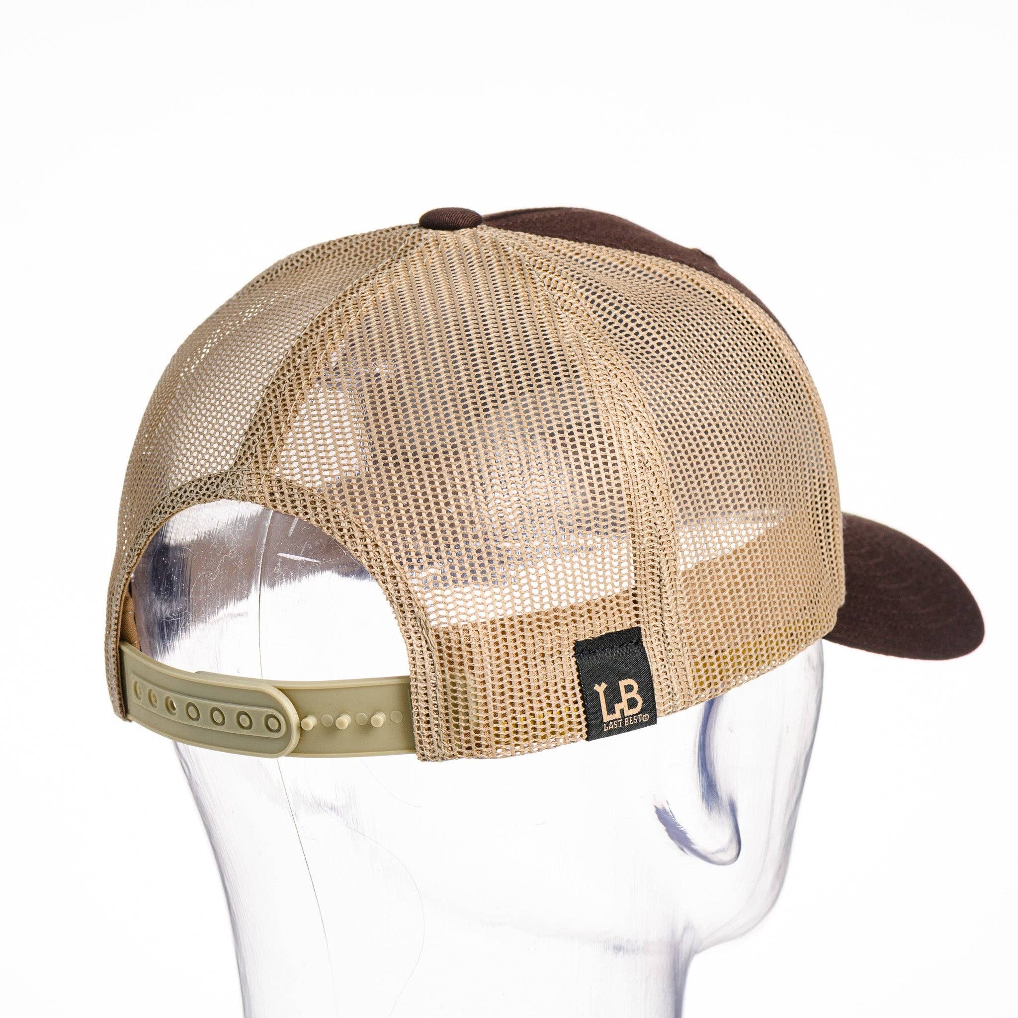 Last Best Supply Co - Wholesale Trucker Hat - Unisex - Montana Cherry Wood & Copper Plate Patch Trucker Hat - Brown & Khaki2