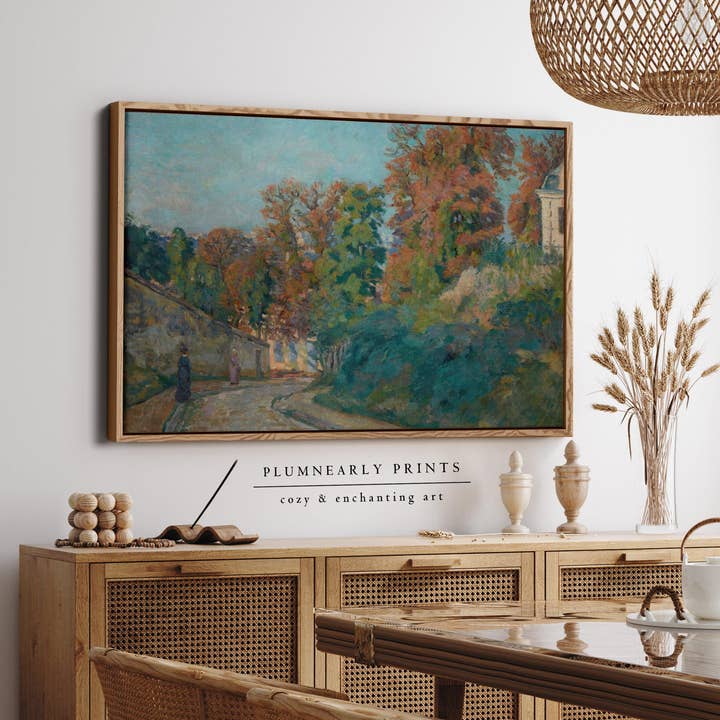 Autumn Road Teal Landscape Oil Painting Framed Canvas Art 27 for wholesale by Plumnearly Prints