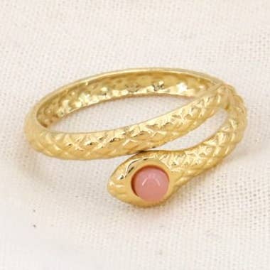 Stainless steel ring with snake stone 0424025 for wholesale by Lilas de Seine