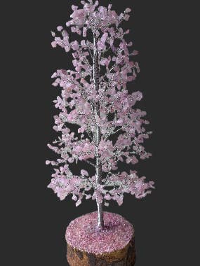 Albero con pietre preziose in quarzo rosa (1000 fiches, albero metallico argentato) per la vendita all'ingrosso da parte di AmazeU