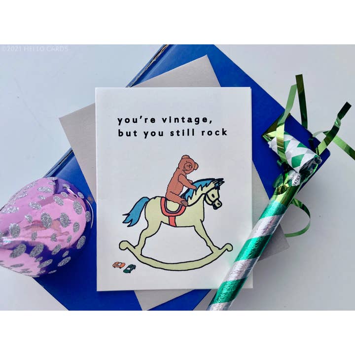 "Vintage Rocker" Old Toys Birthday Card for wholesale by HEI LO CARDS