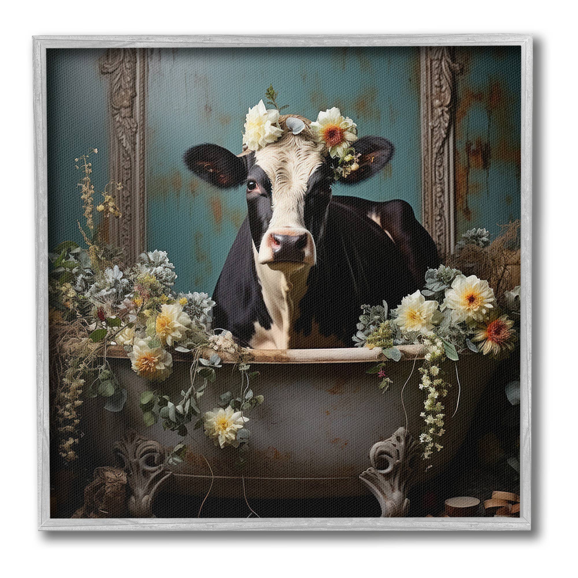 Stupell Industries – wholesale Konsttryck – Vintage ko i badkar inramad15