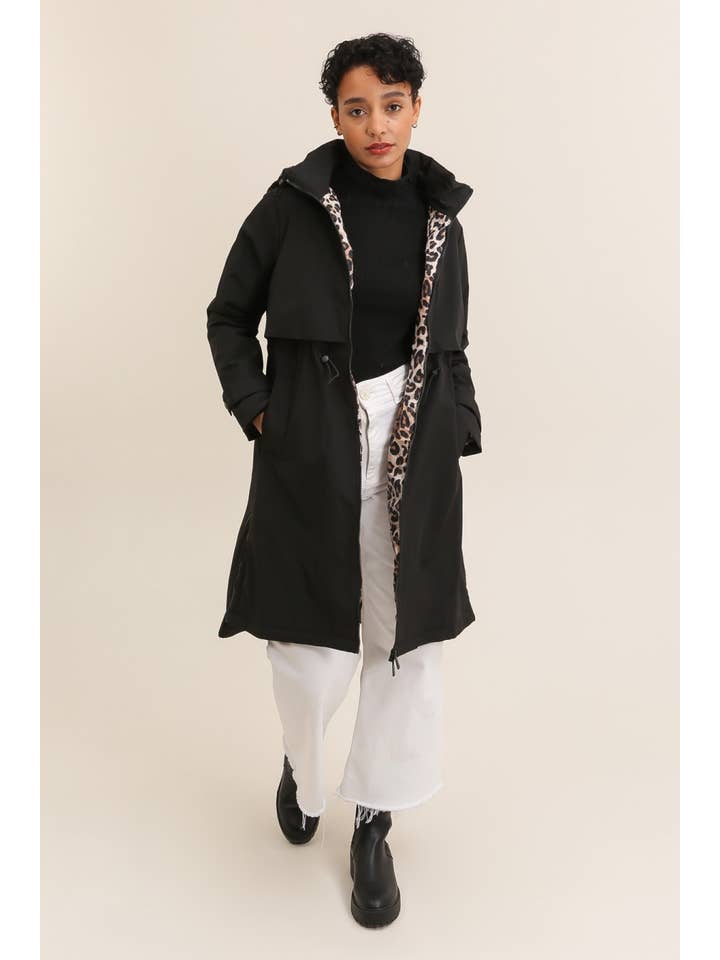 Attrait Paris - Wholesale Windbreaker - Women's - Leopard lined waterproof long jacket4