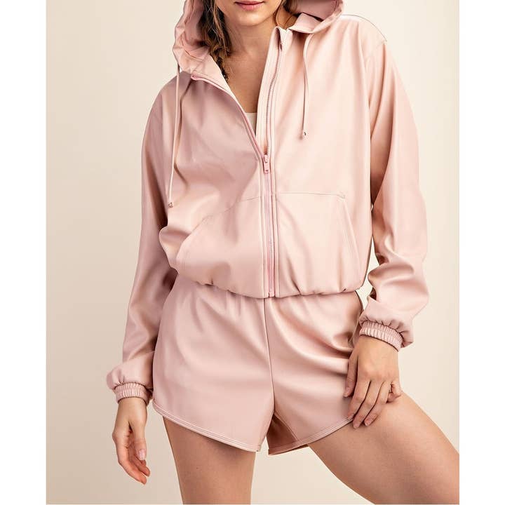 KUNSTLEDER-CROPPED-HOODIE-JACKE IN REGULÄRER GRÖSSE für den Großhandel von Curve Market