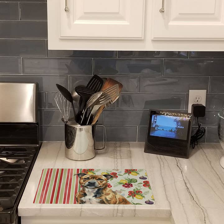 Brindle Staffordshire Bull Terrier Vegetables Cutting Board for wholesale by Caroline's Treasures