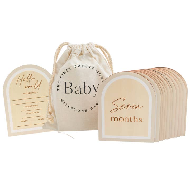 Arch Wooden Milestone Cards and Birth Announcement Plaque for wholesale by Written With Love