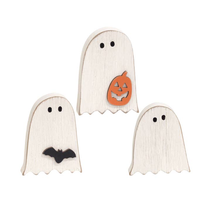3/Set, Distressed Wooden Ghost & Friend Sitters for wholesale by The Hearthside Collection