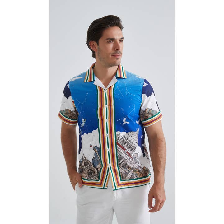 Gemustertes Kurzarmhemd im geraden Schnitt für den Großhandel von Yves Enzo