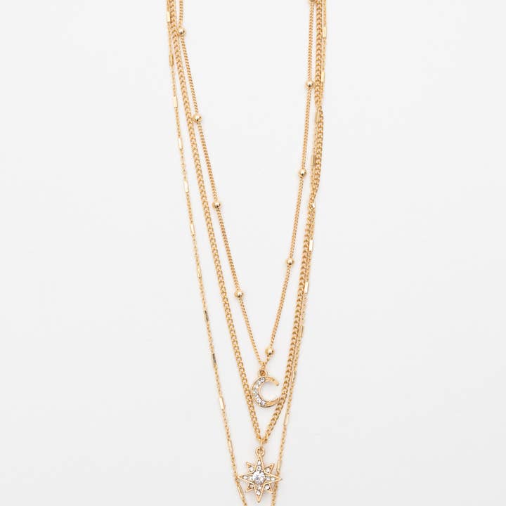 Leto Accessories - Wholesale Pendant/charm necklace - 🌙⭐ Celestial Layered Necklace - Moon and Star Charms 🌜✨1