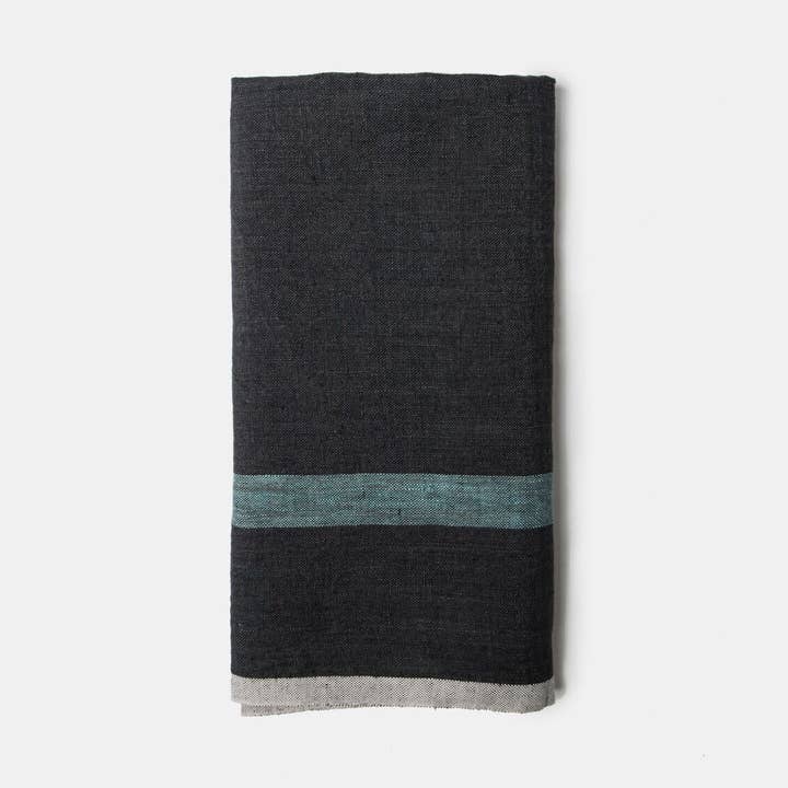 Laundered Linen Kitchen Towels Charcoal & Aqua, Set of 2 for wholesale by Couleur Nature