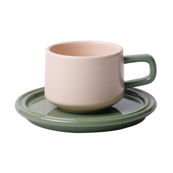 TUTU Home - Tableware & Decor - Wholesale Tea set - "Deux" Colour Block Mug Set - Creme Mug & Green Saucer0