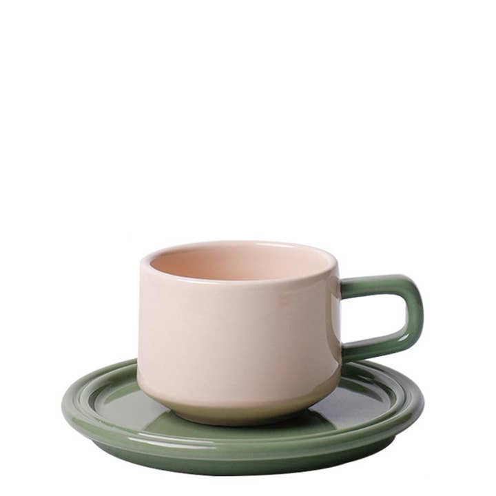 "Deux" Colour Block Mug Set - Creme Mug & Green Saucer and other Purchase Wholesale chinaware. Free Returns & Net 60 Terms on Faire trending on Faire.
