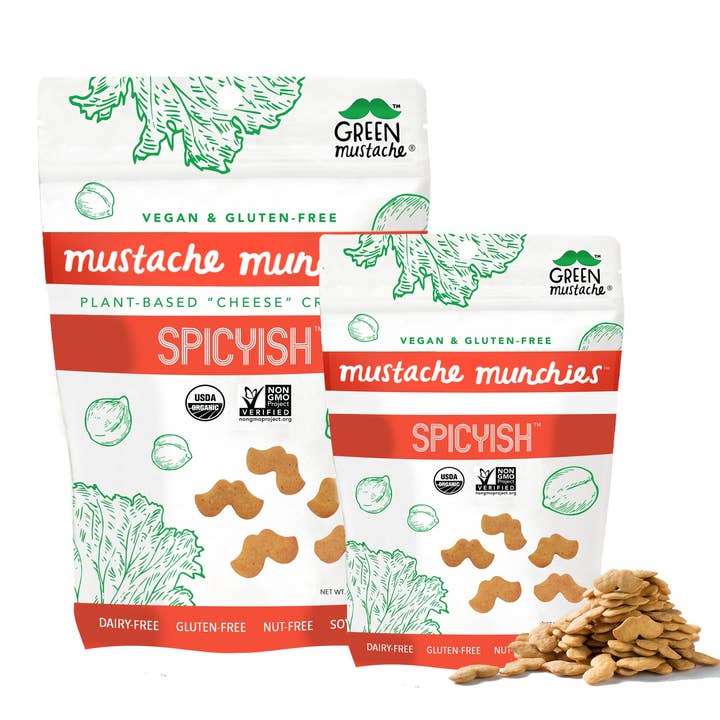 Green Mustache - Wholesale Crackers - Mustache Munchies "Spicyish" Crackers - 1 Oz