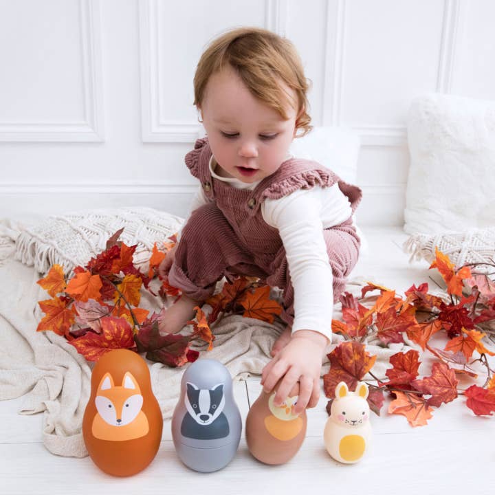 Rosa & Bo - Wholesale Wood Toy - Kids - Woodland Friends Nesting Babies with Chiming Benji Bunny