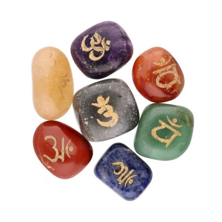 Small set of engraved semi-precious stones - 7 chakras for wholesale by Casa Lotus