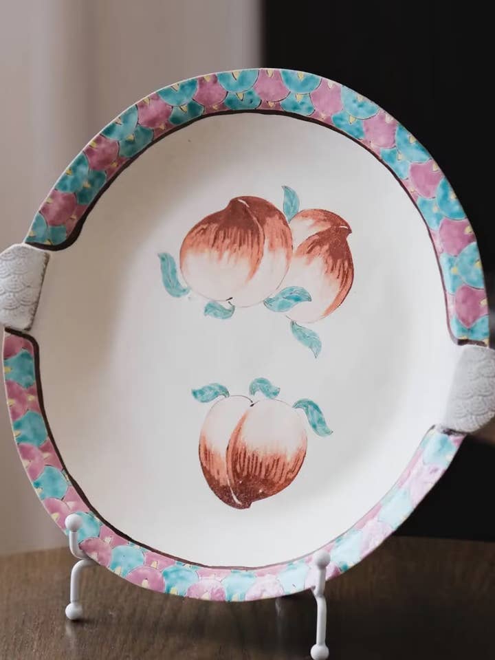 Hand-Painted Peach Ceramic Plate for wholesale by sylvarastudio
