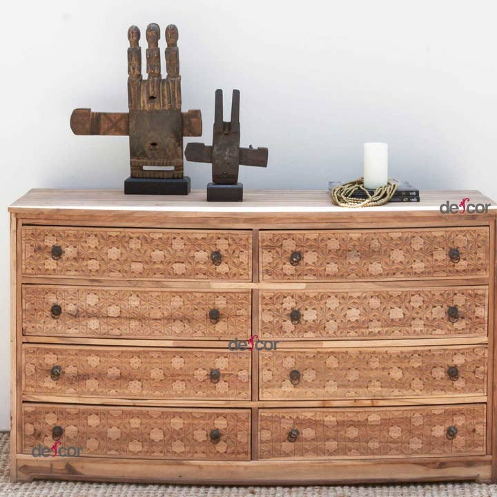 Long Reclaimed Teak Carved 8-Drawer Dresser for wholesale by De-cor