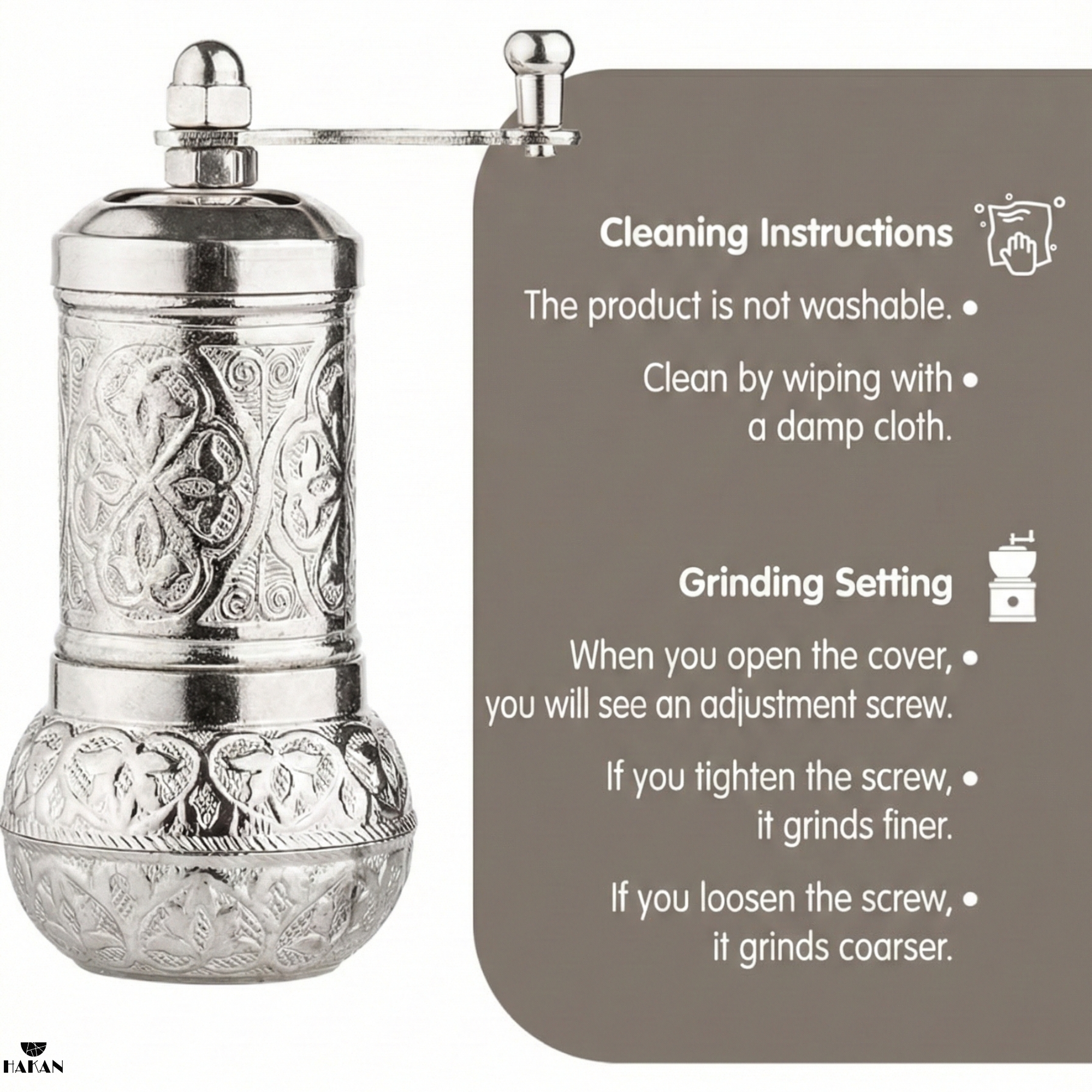 Hakan - Wholesale Pepper Mill - Copper Black Pepper Grinder, Refillable Spice Mill, 4.3 in23