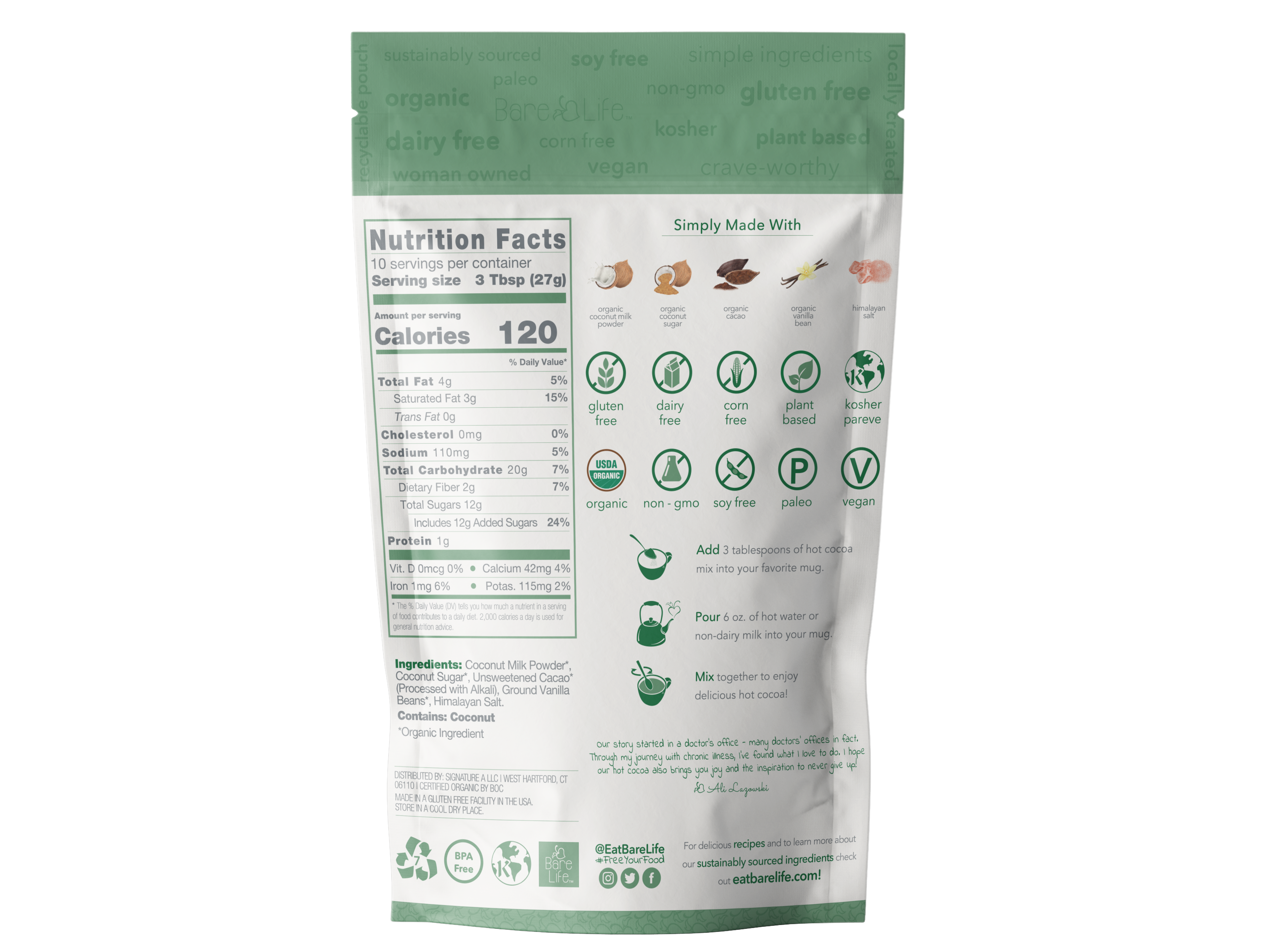 Bare Life - Wholesale Hot Cocoa Mix/Kit - Dairy Free & Vegan Coconut Hot Cocoa Mix - 9.52 Oz. Bag1