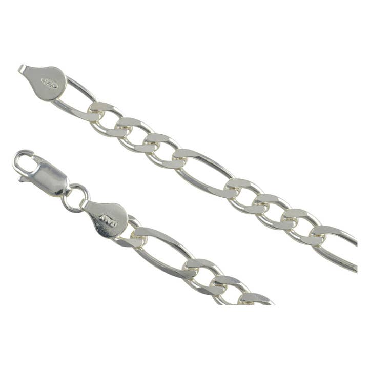 Chaîne de bracelet en argent sterling Figaro 150 6 mm pour homme, Italie, Italie, solide .925 pour la vente par Select Lines