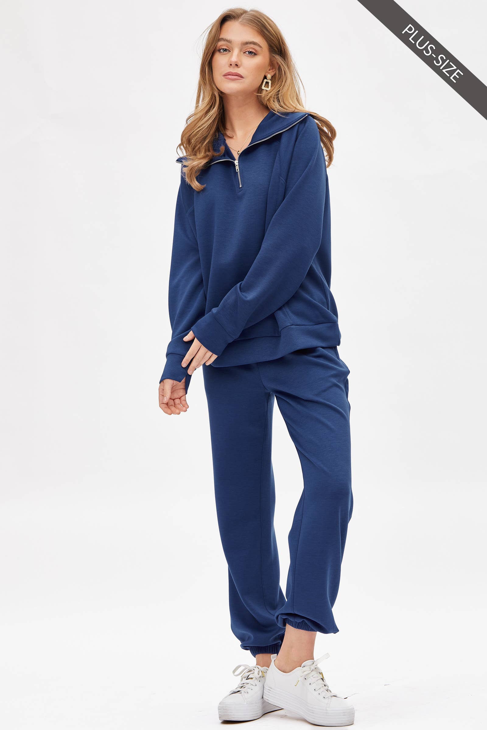 Dear Scarlett - Wholesale Lounge Set - Women's - PLUS SIZE Quarter Zip Pullover + Jogger Modal Travel Set3
