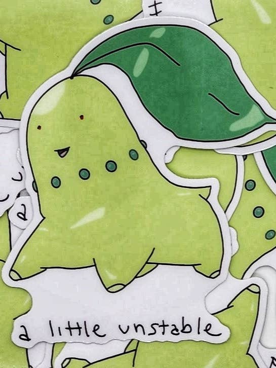 Instable Leaf Grass Type Friend 3-inch vinyl gestanste sticker, grassoort sticker, sticker voor videogames, sticker voor gamerfans, schattige Kawaii-sticker voor wholesale door Fautbarb